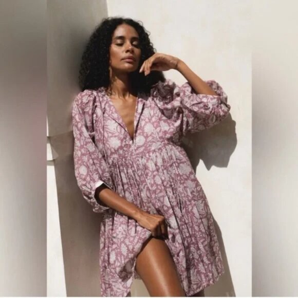 Daughters Of India Kyra Mini Dress Musk Cottagecore Boho Peasant Women's Sz M B9 - Picture 2 of 13